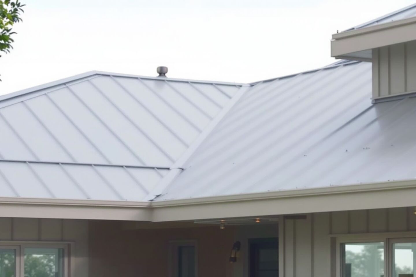Standing-seam metal roof above a covered residential porch